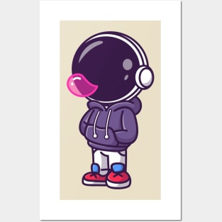 Cute Astronaut Blowing Candy Bubble Cartoon Posters and Art